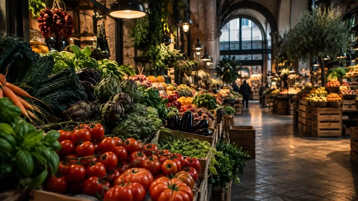 Fresh produce in a European indoor market