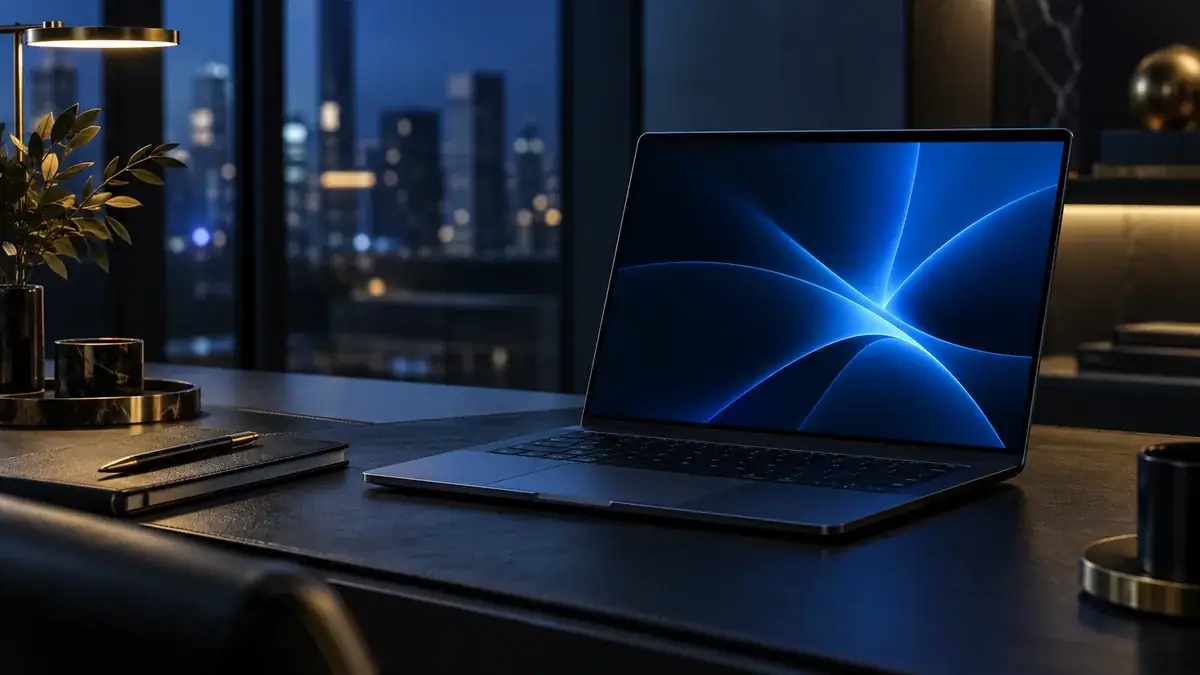 Premium laptop with a blue abstract desktop screen